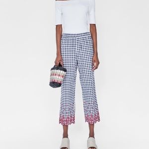 zara gingham pants with embroidery detailing
